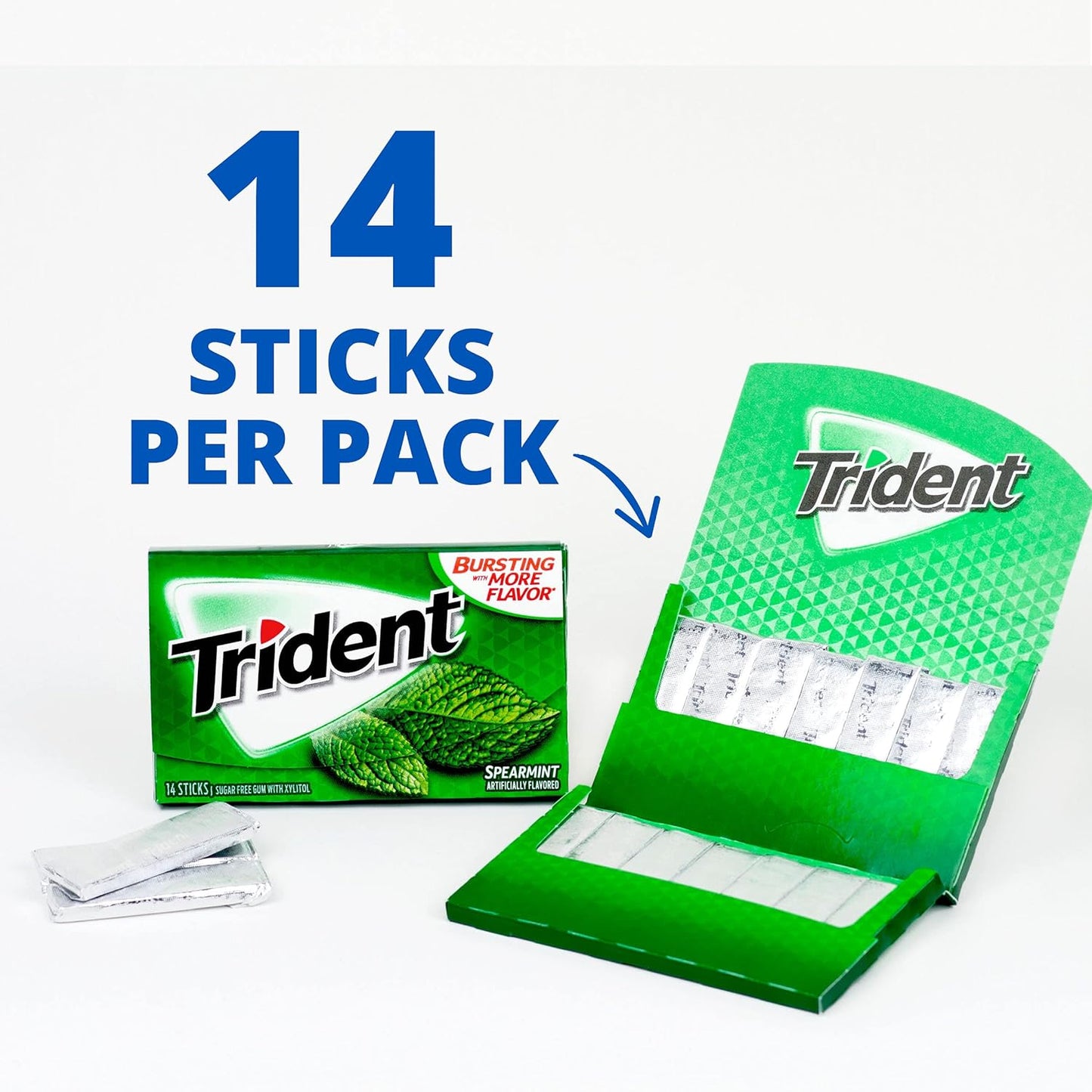 Trident Spearmint Sugar Free Gum, 12 Packs of 14 Pieces (168 Total Pieces)