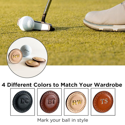 Personalized Golf Ball Markers (Tan, Set of 2) - Golf Gifts for Men - Monogrammed Initial Custom Golf Markers w/Full Grain Genuine Leather - Father’s Day Gift for Golf Lover - Cool Golf Accessories