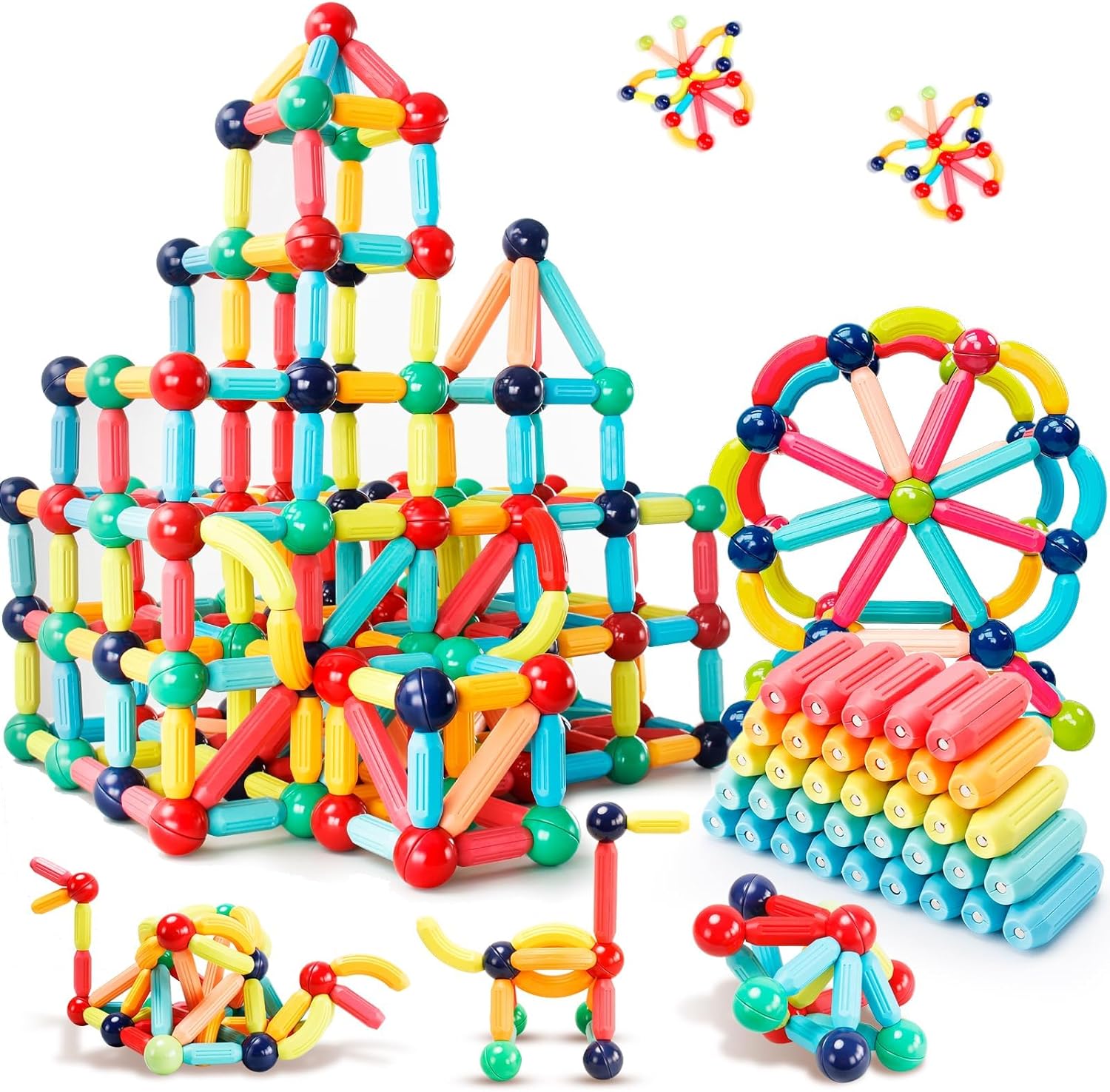 DMOIU Magnetic Building Blocks STEM Educational Toy for Kids Montessori Learning Sticks and Balls, Sensory Activities Toys for Toddlers, Gift for Boys and Girls Preschool