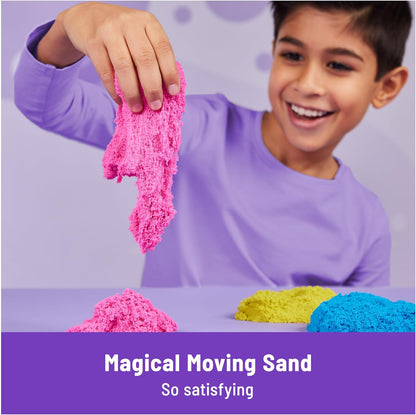 Kinetic Sand, Squish N’ Create Playset, with 13.5oz of Blue, Yellow & Pink Play Sand, 5 Tools, Stocking Stuffers for Kids