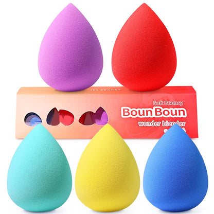 BEAKEY 5 Pcs Makeup Sponges Set, Latex-Free, High-density Wonder Blender Perfect for Liquid, Cream, and Powder, Soft and Flexible Boun Boun Beauty Sponges, Beauty Gift Set