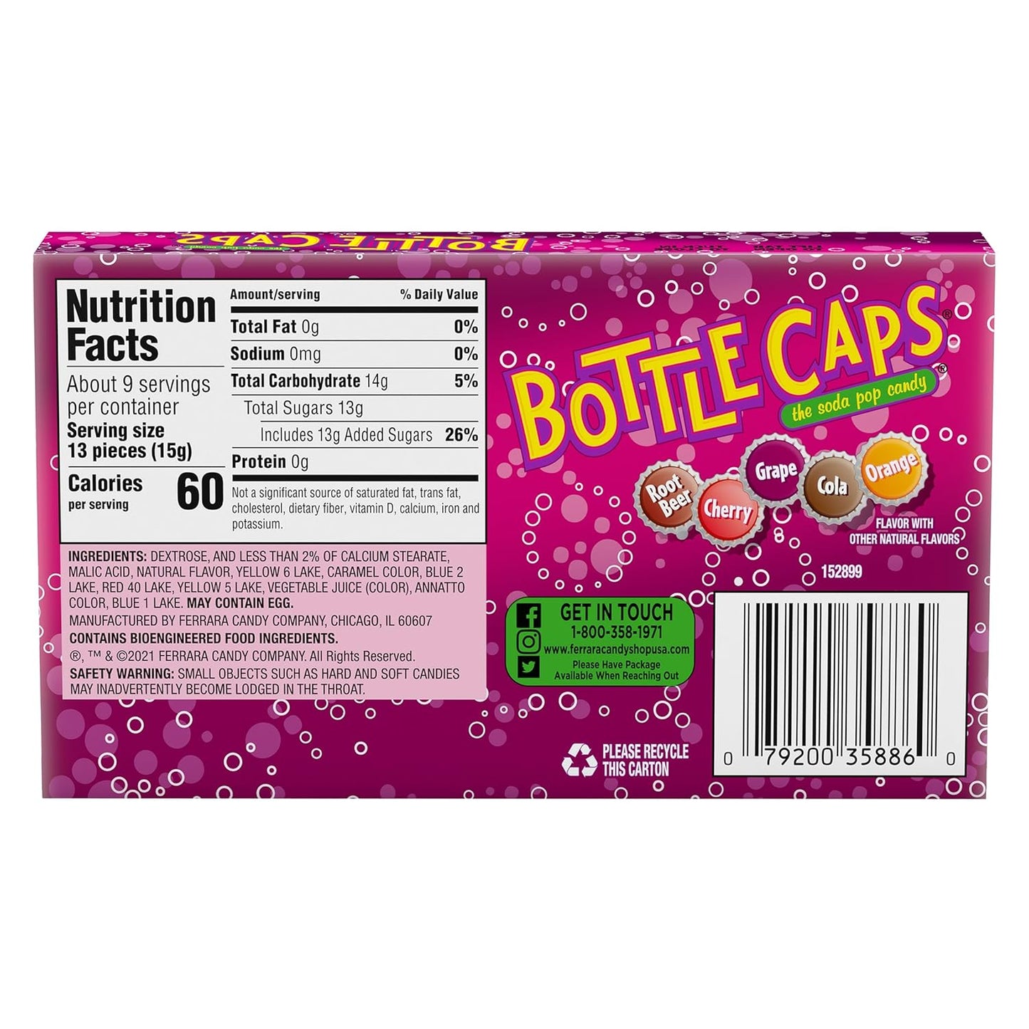 Wonka Bottle Caps, Fizzy Hard Candy, 5 Ounce Theater Candy Boxes (Pack of 10)