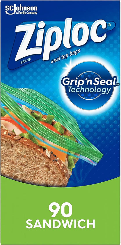 Ziploc Sandwich and Snack Bags, Storage Bags for On the Go Freshness, Grip 'n Seal Technology for Easier Grip, Open, and Close, 90 Count