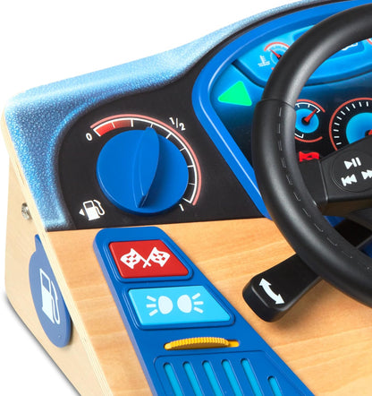 Melissa & Doug Vroom & Zoom Interactive Wooden Dashboard Steering Wheel Pretend Play Driving Toy - Kids Activity Board, Toddler Sensory Toys For Ages 3+