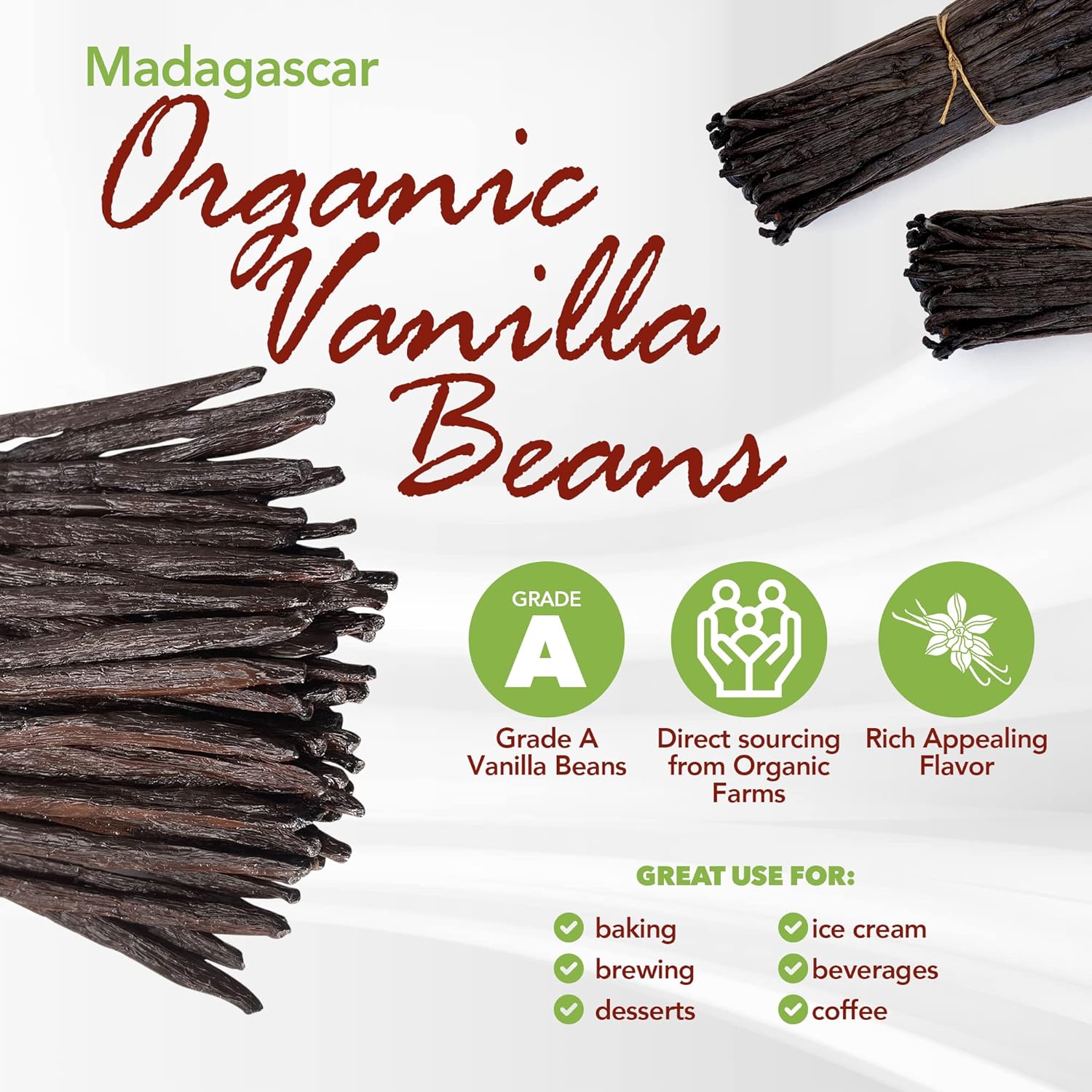 50 Organic Grade A Madagascar Vanilla Beans. Certified USDA Organic. ~5" by FITNCLEAN VANILLA. Bulk for Extract and all things Vanilla. Fresh Bourbon NON-GMO Pods