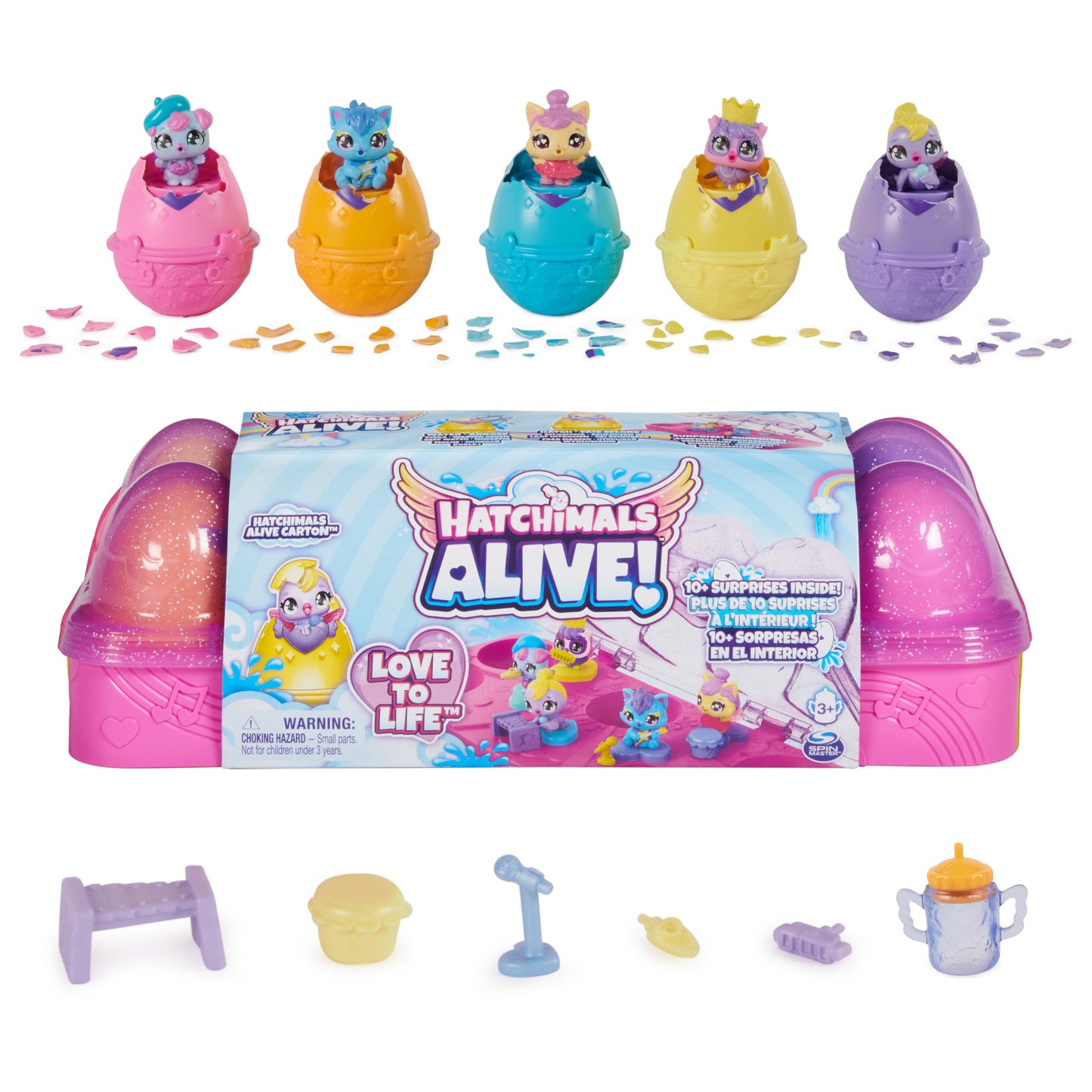 Hatchimals Alive, Egg Carton Toy with 5 Mini Figures in Self-Hatching Eggs, 11 Accessories, Kids Toys for Girls and Boys Ages 3 and up