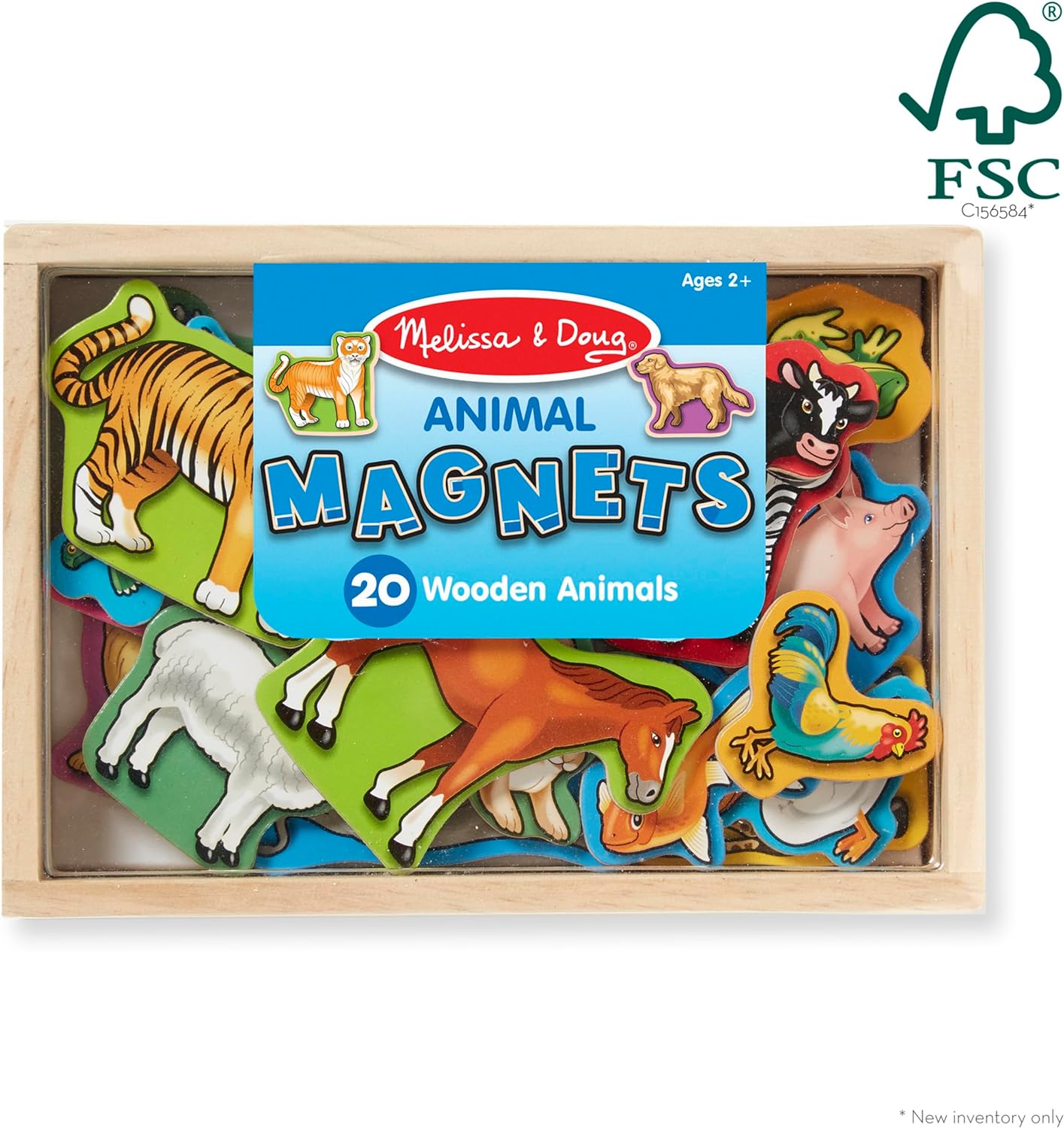 Melissa & Doug 20 Wooden Animal Magnets in a Box - Cute Animal Fridge, Refrigerator Magnets For Toddlers Ages 2+