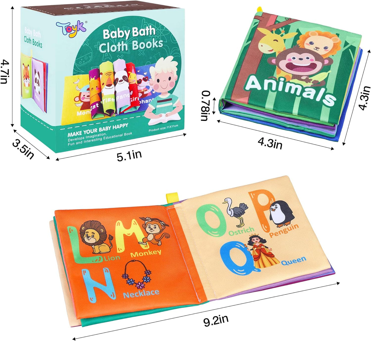 Baby Bath Books, Nontoxic Fabric Soft Baby Cloth Books, Early Education Toys, Waterproof Baby Books for Toddler, Infants Perfect Shower Toys, Kids Bath Toys Birthday Gift (Pack of 8)