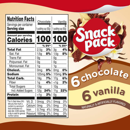 Snack Pack Chocolate and Vanilla Flavored Pudding Cups Family Pack, 12 Count Pudding Cups