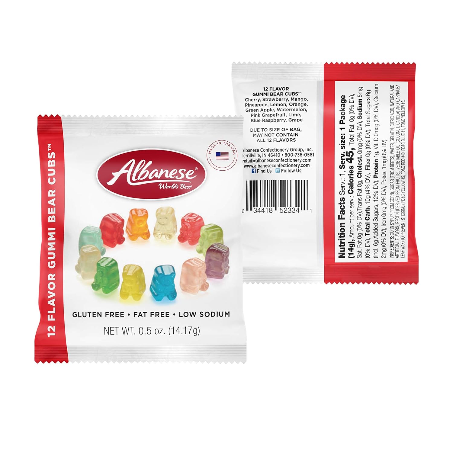Albanese World's Best Gummi Snack Packs, 12 Flavor Gummi Bear Cubs, 50 mini packs of Candy