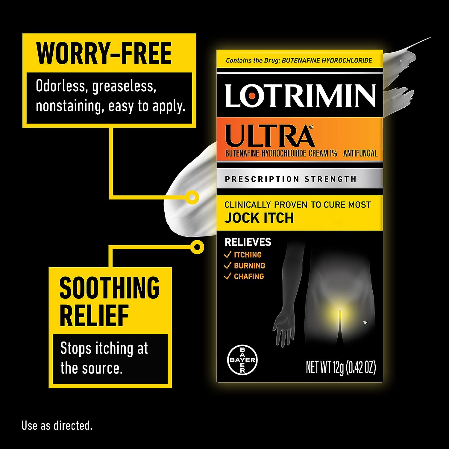 Lotrimin Ultra Antifungal Jock Itch Cream - Powerful Butenafine Hydrochloride Treatment for Jock Itch and Fungal Infections, 0.42 Ounce (12 Grams) (Packaging May Vary)