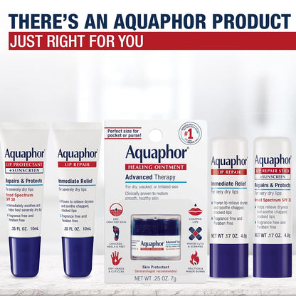 Aquaphor Lip Repair Ointment - Long-lasting Moisture to Soothe Dry Chapped Lips - .35 fl. oz. Tube