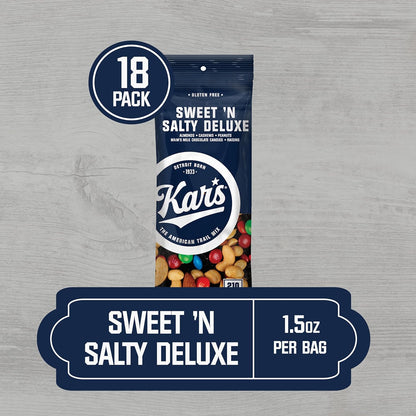 Kar’s Nuts Sweet ‘N Salty Deluxe Trail Mix, 1.5 oz Individual Snack Packs – Bulk Pack of 18, Gluten-Free Snacks