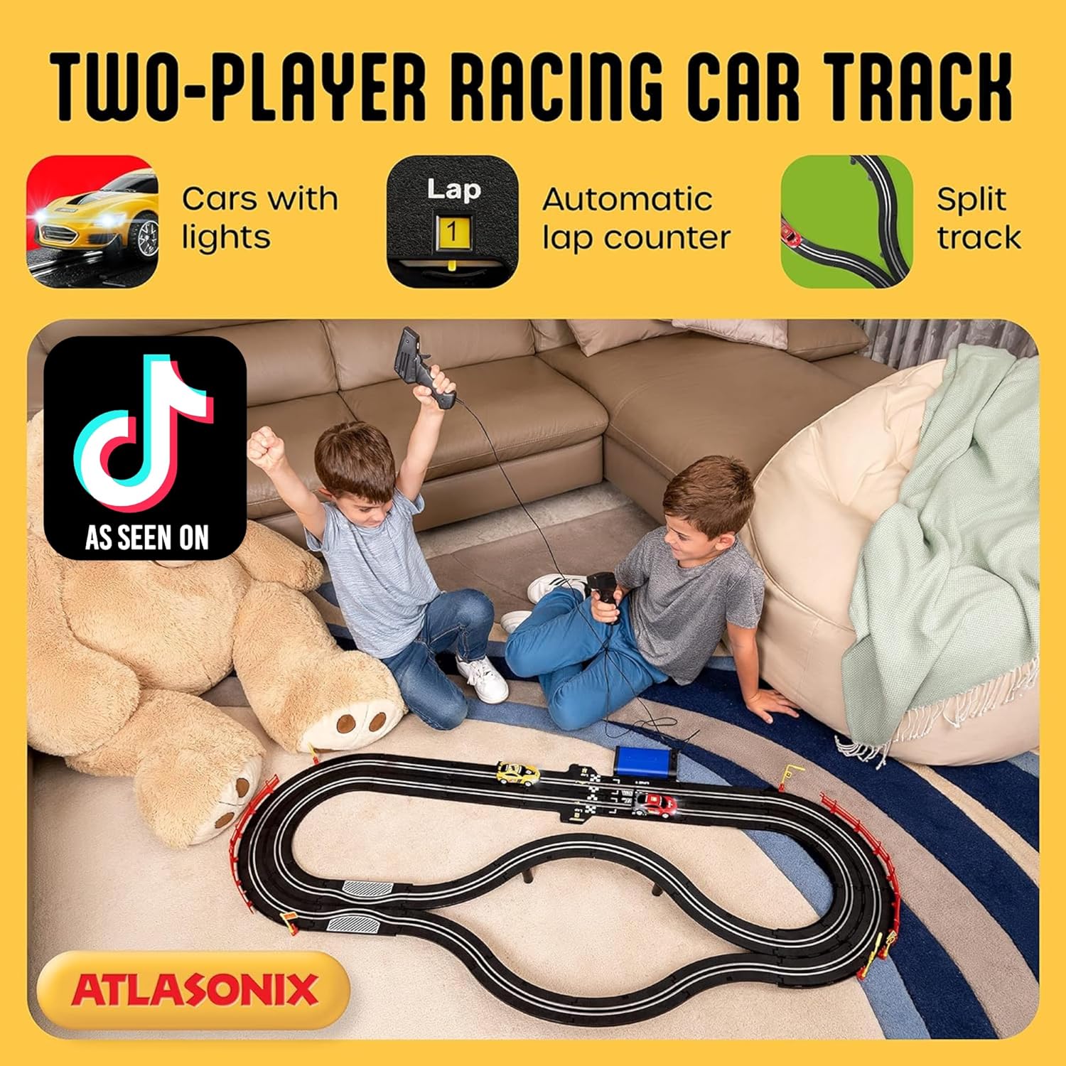 Atlasonix Slot Car Race Tracks Sets - Slot Cars, Electric Race Tracks & Accessories Electric Race Car Track, Dual Electric Race Track for Girls & Boys Age 8-12, 1:43 Scale