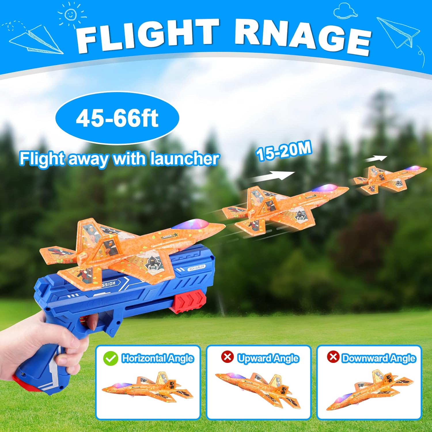 6 Pack Airplane Launcher Toy,7.4" F-35 Foam LED Catapult Plane with 6 Stickers for Kids Outdoor Flying Toys Birthday Gifts for 4 5 6 7 8 9 10 12 Year Old Boys Girls
