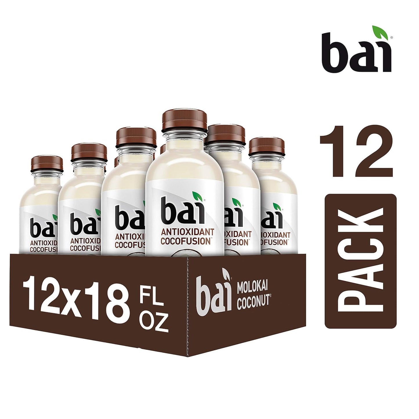 Bai Coconut Flavored Water, Molokai Coconut, Antioxidant Infused Drinks, 18 Fluid Ounce Bottles, (Pack of 12)