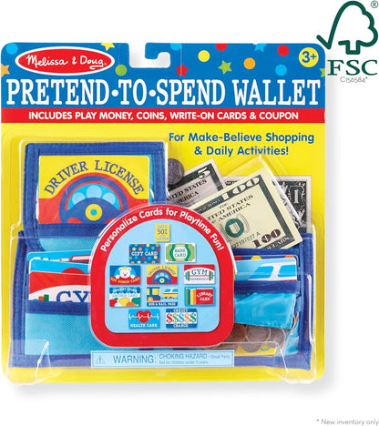 Melissa & Doug Pretend-to-Spend Toy Wallet With Play Money and Cards (45 pcs) , Blue - Shopping Toys, Play Wallet, Pretend Credit Cards For Kids Ages 3+