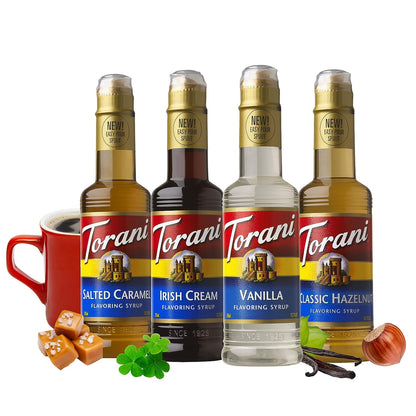 Torani Syrup, Coffeehouse Variety Pack, 4 12.7 Ounce Bottles (Vanilla, Salted Caramel, Classic Hazelnut, Irish Cream)