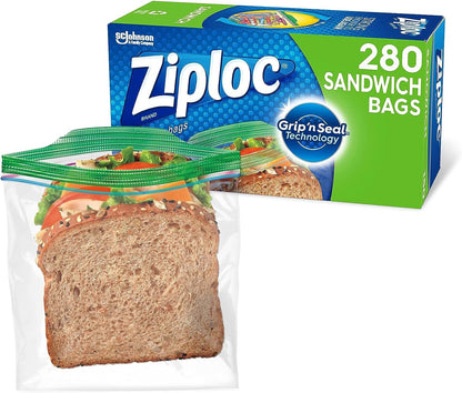 Ziploc Sandwich and Snack Bags, Storage Bags for On the Go Freshness, Grip 'n Seal Technology for Easier Grip, Open, and Close, 280 Count