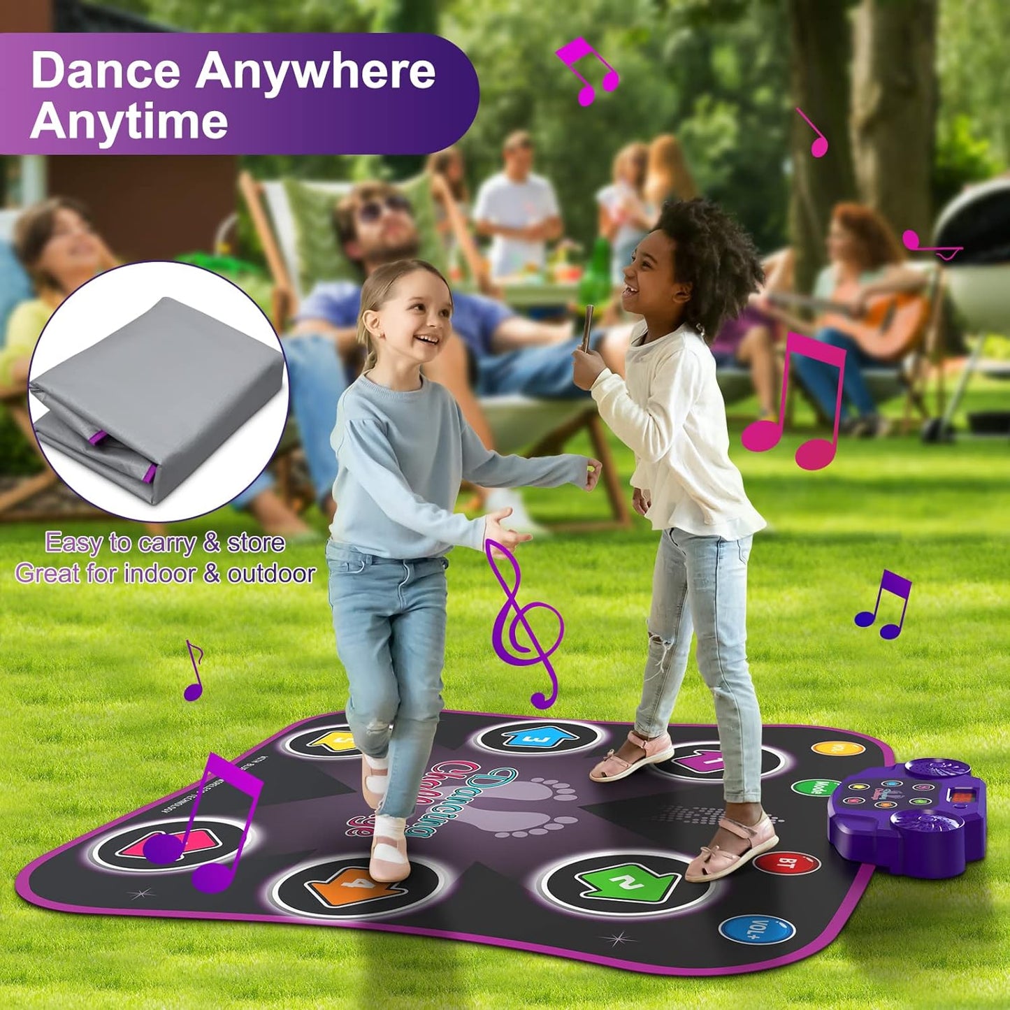 Flooyes Dance Mat Toys for 3-12 Year Old Kids, Electronic Dance Pad with Light-up 6-Button Wireless Bluetooth, Music Dance with 5 Game Modes, Christmas Toys Gifts for 3 4 5 6 7 8 9 10+ Year Old Girls