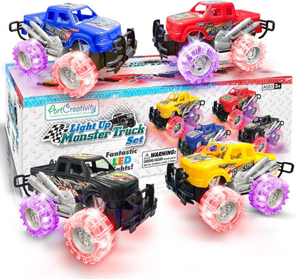 Light Up Monster Trucks for Boys and Girls, Toy Truck Set, Monster Trucks for Boys 3 4 5 6 7 8 Years Old, Toddler Monster Truck Toys, Light Up Trucks