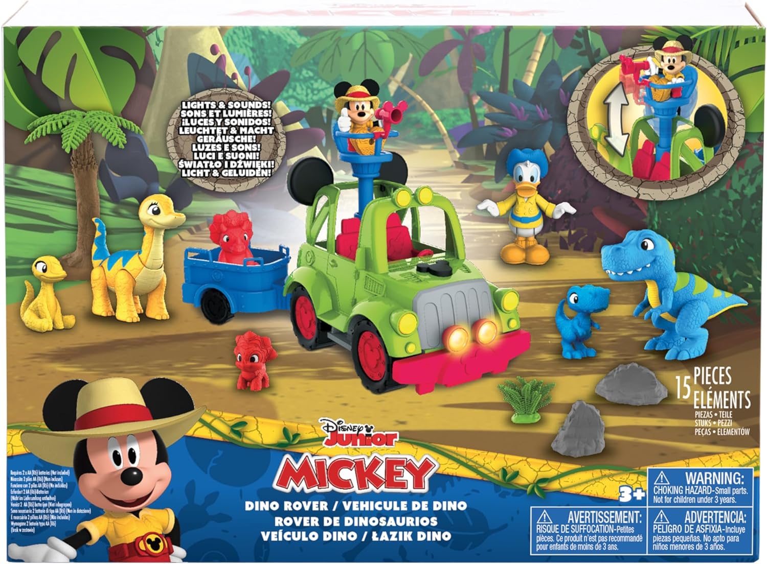 MICKEY Disney Junior Mouse Funhouse Dino Safari Rover 16-Piece Play Figures and Vehicle Playset, Officially Licensed Kids Toys for Ages 3 Up, Amazon Exclusive,Blue