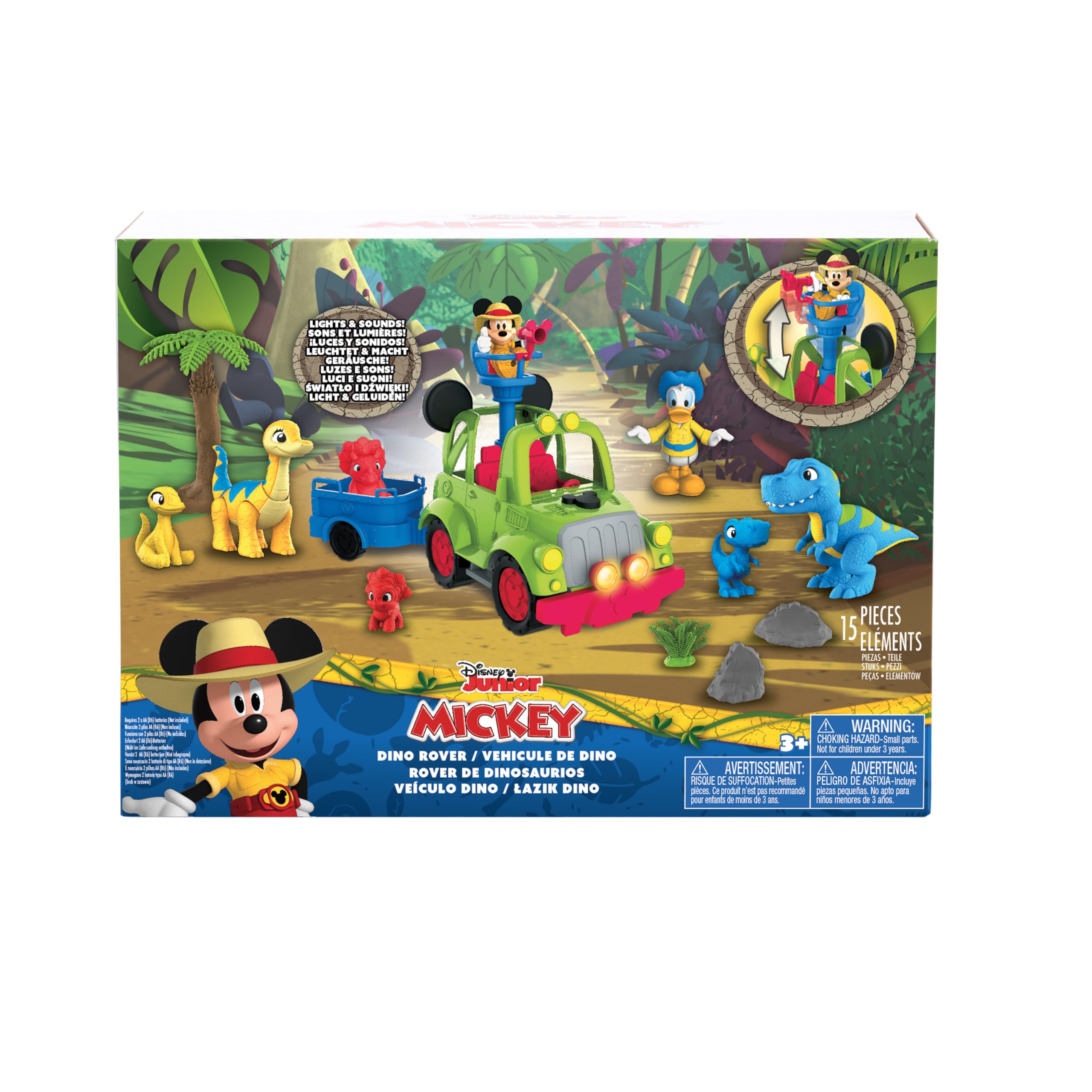 MICKEY Disney Junior Mouse Funhouse Dino Safari Rover 16-Piece Play Figures and Vehicle Playset, Officially Licensed Kids Toys for Ages 3 Up, Amazon Exclusive,Blue
