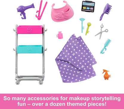 Barbie “Malibu” Stylist Doll & 14 Accessories Playset, Hair & Makeup Theme with Puppy & Styling Cart