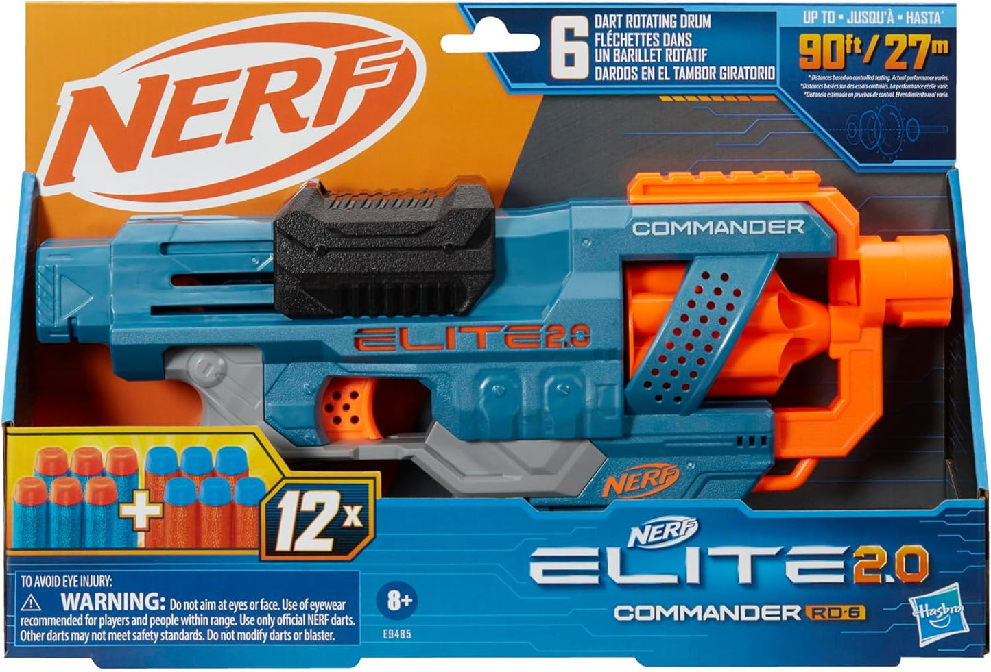 Nerf Elite 2.0 Commander RD-6 Dart Blaster, 12 Darts, 6-Dart Rotating Drum, Outdoor Toys, Great Holiday for Kids, Ages 8 and Up