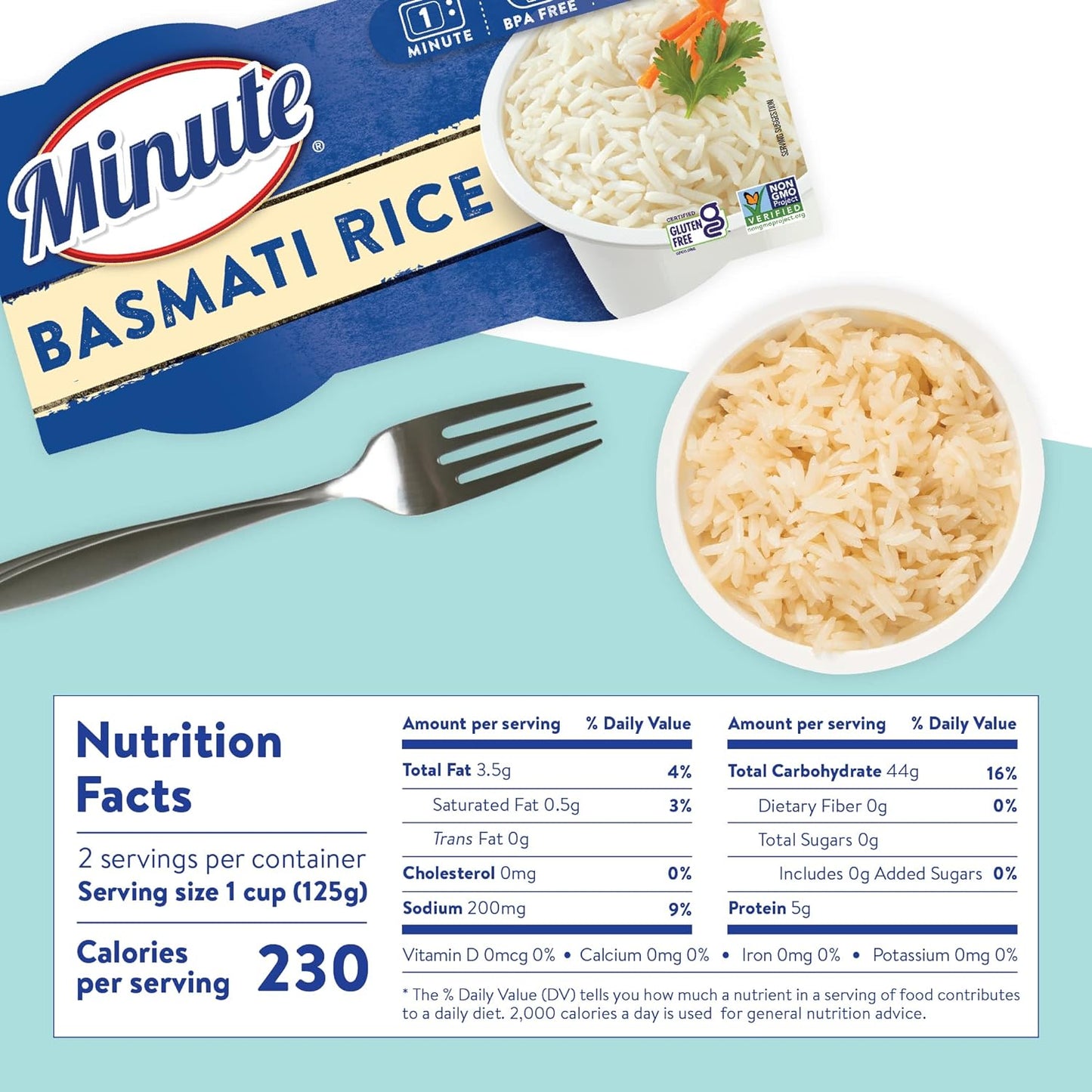 Minute RTS Basmati Rice, 2-4.4 Ounce Cups (Pack of 8), White