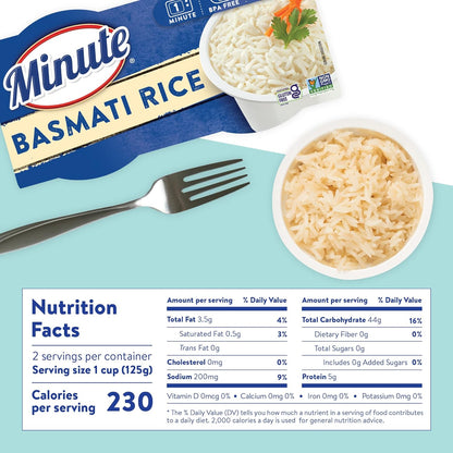 Minute RTS Basmati Rice, 2-4.4 Ounce Cups (Pack of 8), White