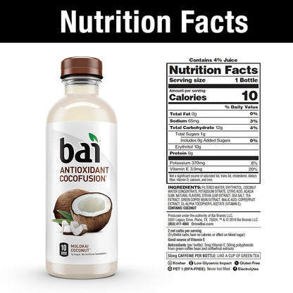 Bai Coconut Flavored Water, Molokai Coconut, Antioxidant Infused Drinks, 18 Fluid Ounce Bottles, (Pack of 12)