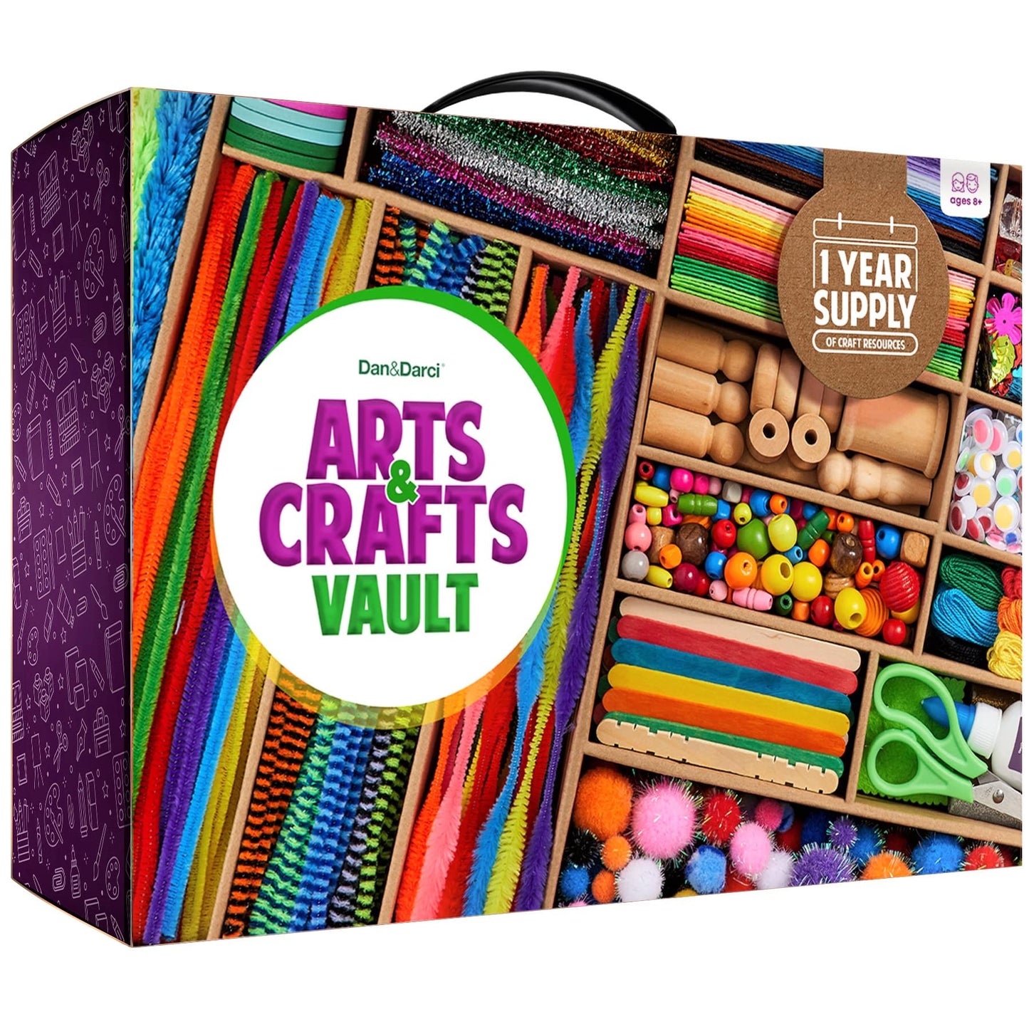 Arts and Crafts Vault - 1000+ Piece Craft Supplies Kit Library in a Box for Kids Ages 4 5 6 7 8 9 10 11 & 12 Year Old Girls & Boys - Crafting Set Kits - Gift Ideas for Kids Art Project Activity Gifts