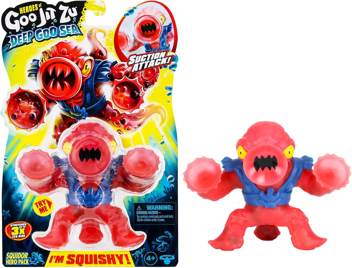 Heroes of Goo Jit Zu Deep Goo Sea Squidor Hero Pack. Super Squishy, Goo Filled Toy. with Suction Attack Feature. Stretch Him 3 Times His Size!