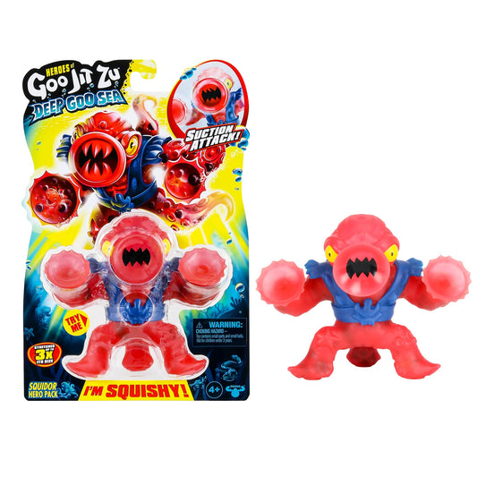 Heroes of Goo Jit Zu Deep Goo Sea Squidor Hero Pack. Super Squishy, Goo Filled Toy. with Suction Attack Feature. Stretch Him 3 Times His Size!