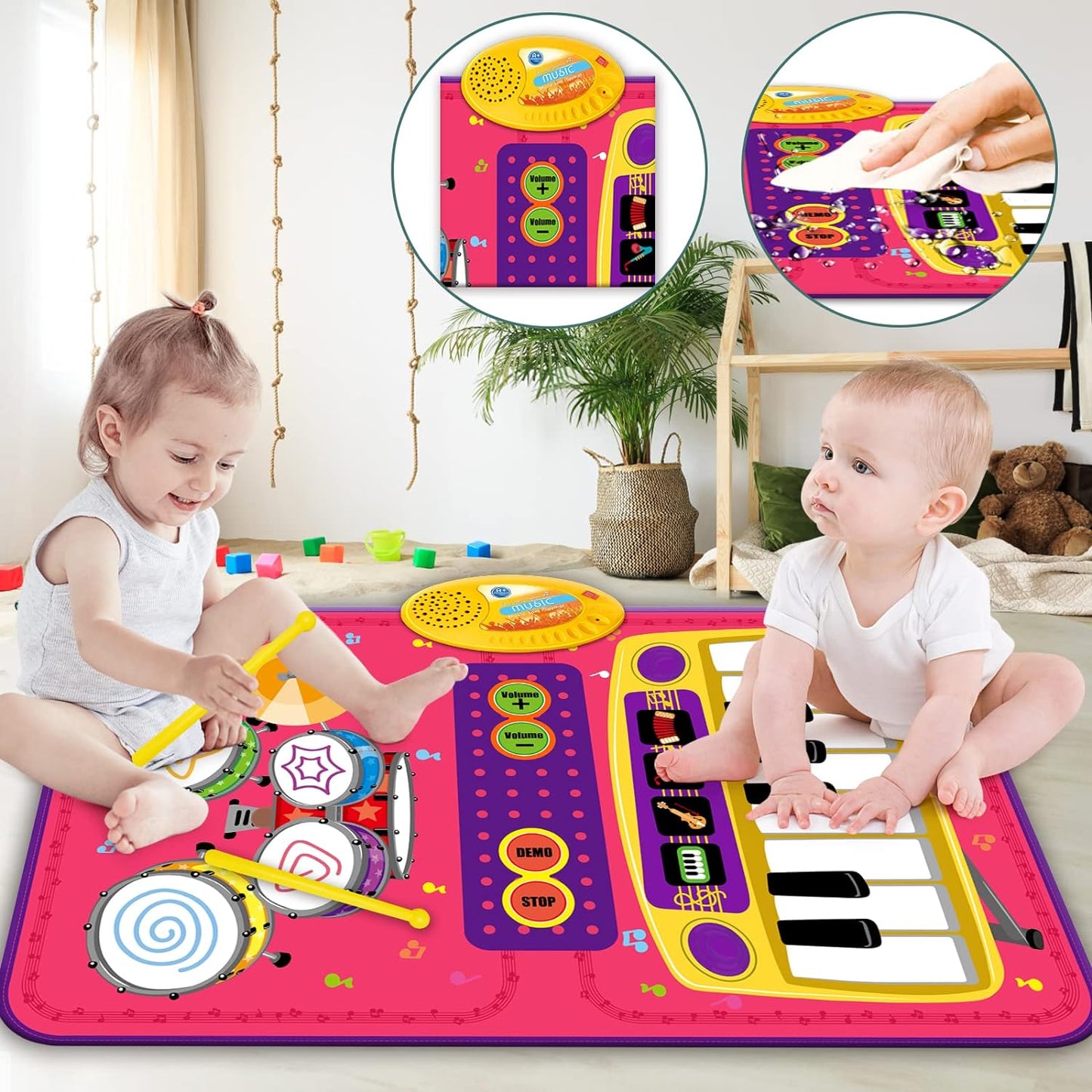 PRAGYM 1 Year Old Girl Gifts, Piano Mat Baby Toys for 1 Year Old Girl, 2 in 1 Toddler Music Mat with Keyboard & Drum, Early Educational Musical Toys First Birthday Gifts for 1 2 Year Old Girls & Boys