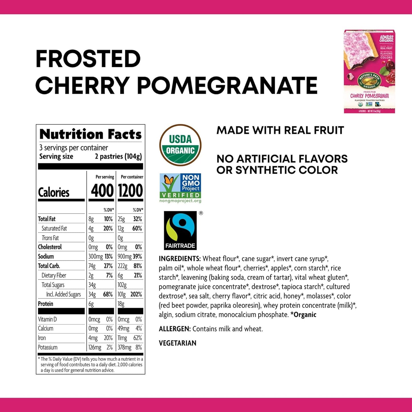 Nature's Path Organic Frosted Cherry Pomegranate Toaster Pastries, 11 Ounce (Pack of 1) Non-GMO, Made with Real Fruit