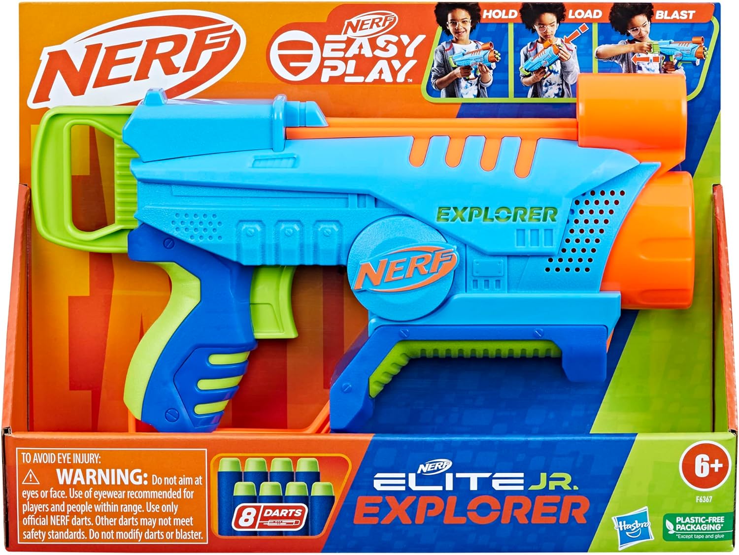 NERF Elite Junior Explorer Easy-Play Toy Foam Blaster, 8 Darts for Kids Outdoor Games, Ages 6 & Up