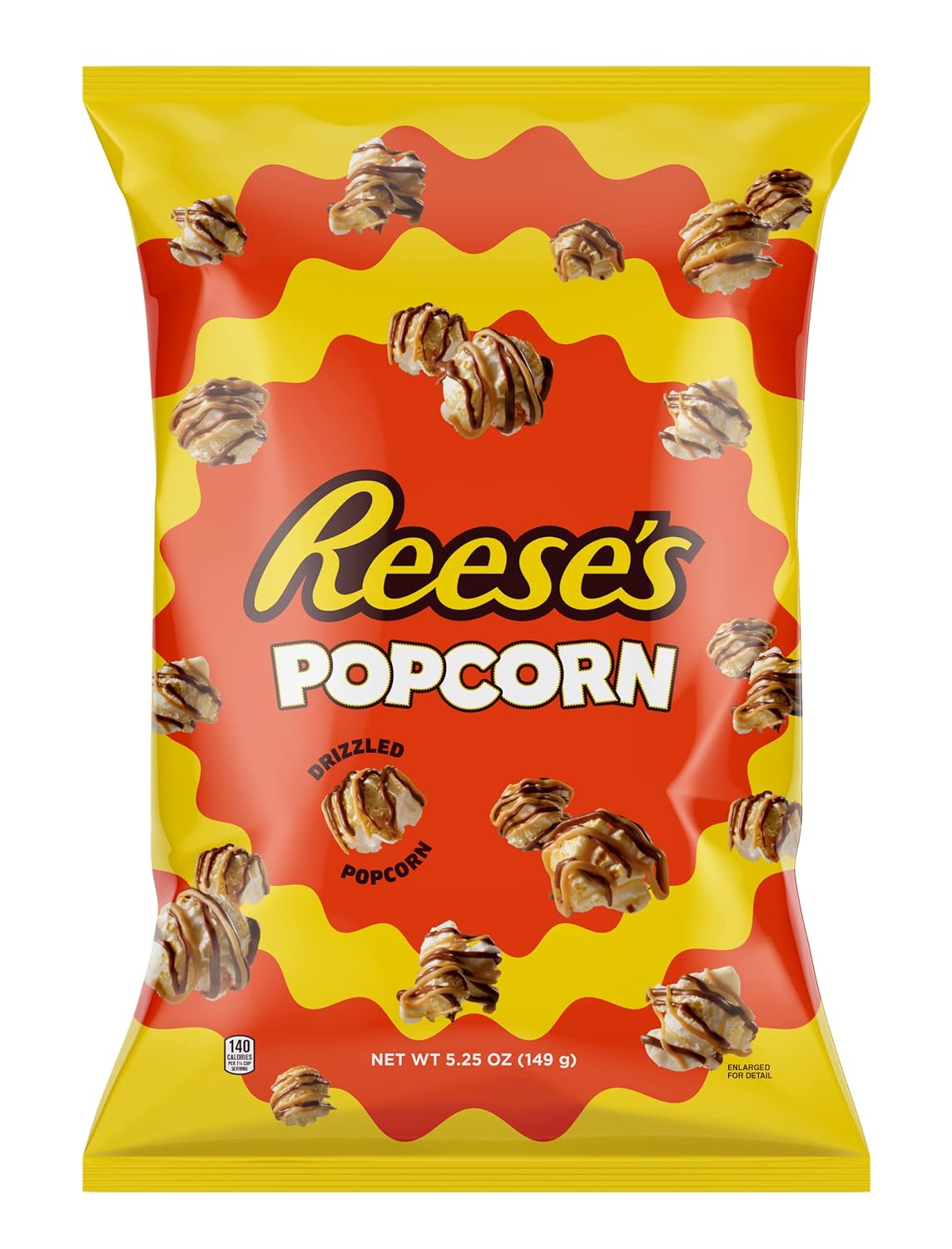 Reese's Popcorn, 5.25oz Grocery Sized Bag, Popcorn Drizzled in Reese's Peanut Butter and Chocolate, Ready to Eat, Savory Snack, Sweet and Salty Snacks