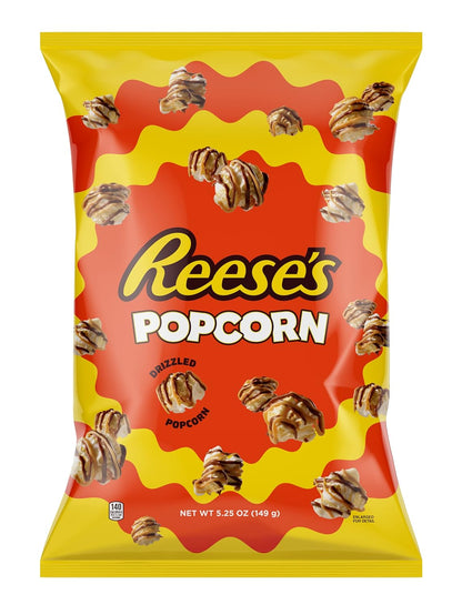 Reese's Popcorn, 5.25oz Grocery Sized Bag, Popcorn Drizzled in Reese's Peanut Butter and Chocolate, Ready to Eat, Savory Snack, Sweet and Salty Snacks