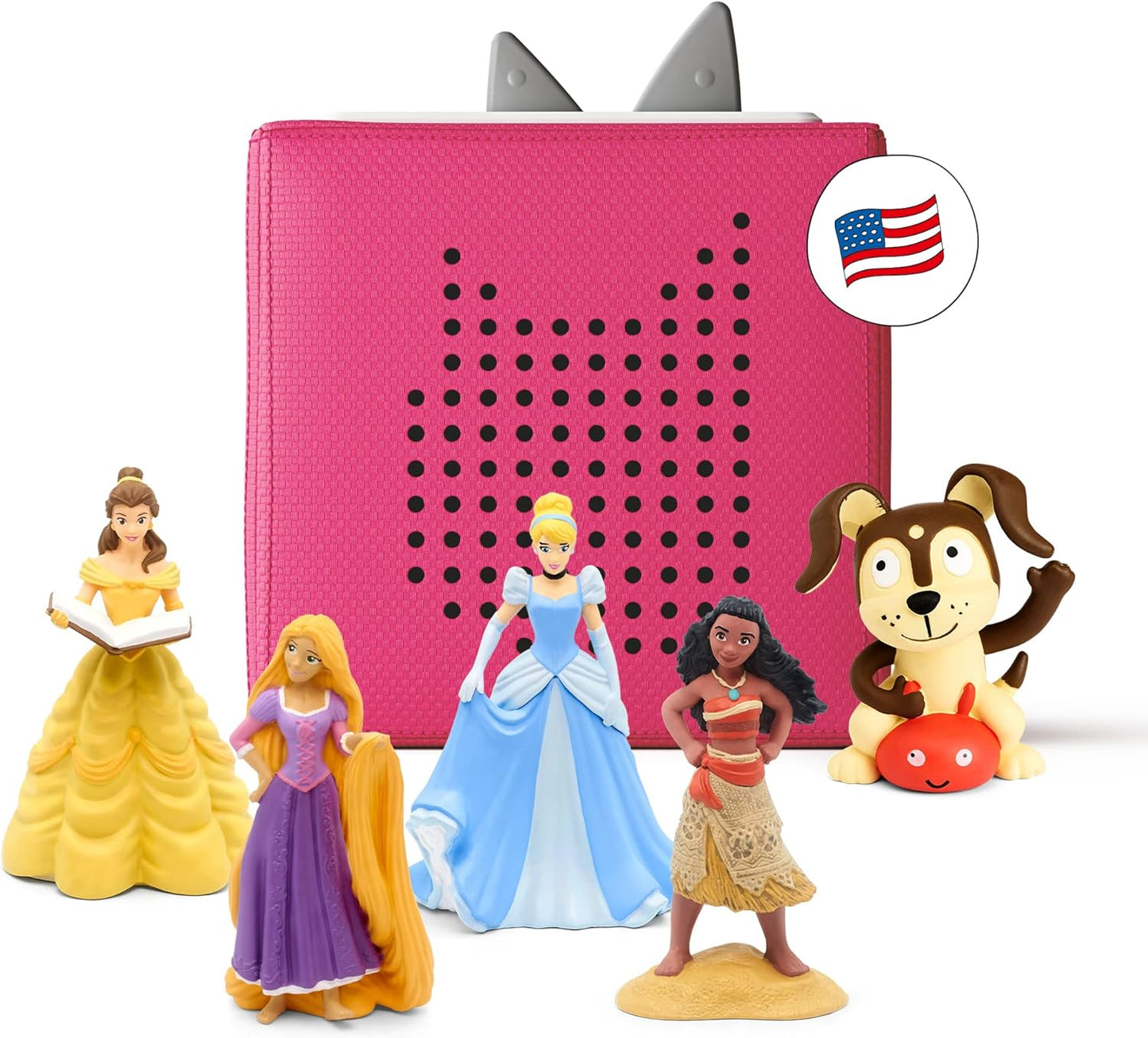 Toniebox Audio Player Starter Set with Cinderella, Belle, Moana, Tangled, and Playtime Puppy - Listen, Learn, and Play with One Huggable Little Box - Pink