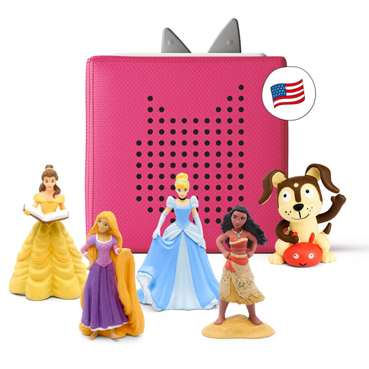 Toniebox Audio Player Starter Set with Cinderella, Belle, Moana, Tangled, and Playtime Puppy - Listen, Learn, and Play with One Huggable Little Box - Pink