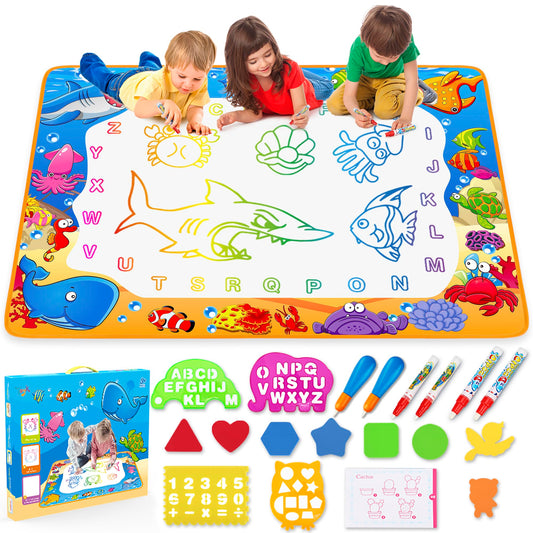 Water Doodle Mat - Kids Painting Writing Color Doodle Drawing Mat Toy Bring Magic Pens Educational Toys for Age 2 3 4 5 6 7 Year Old Girls Boys Age Toddler Gift