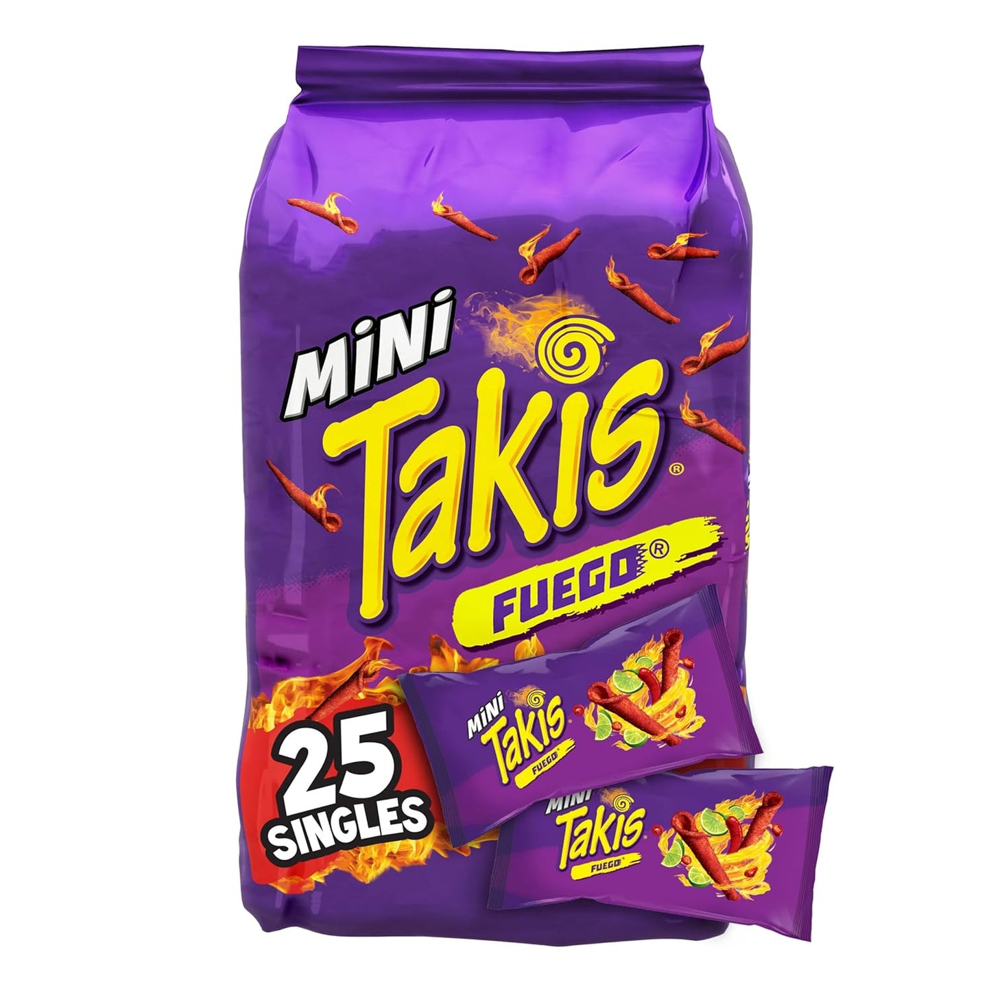 Takis Fuego Mini 25 pc / 1.23 oz Bite Size Multipack, Hot Chili Pepper & Lime Flavored Extreme Spicy Rolled Tortilla Chips