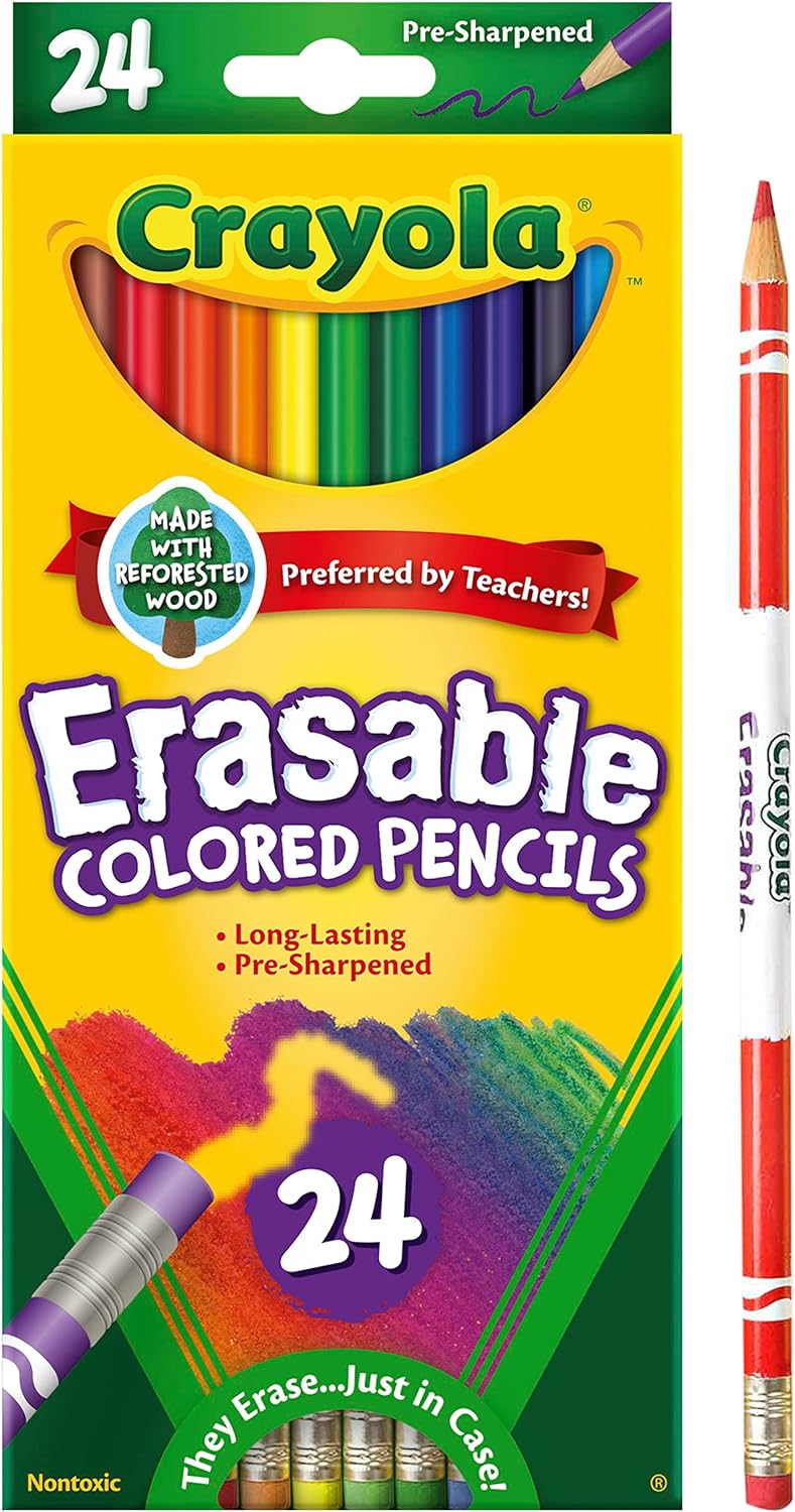 Crayola Erasable Colored Pencils, Kids At Home Activities, 24 Count, Assorted, Long