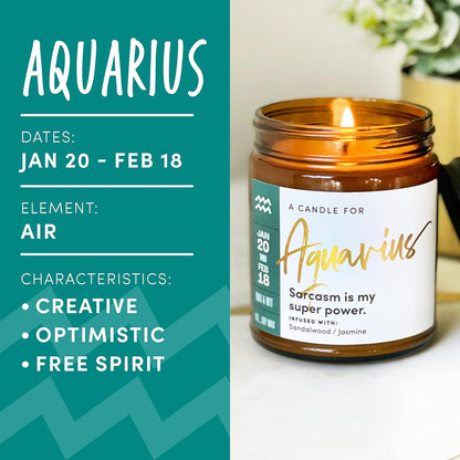 WAX & WIT Aquarius Gifts for Women, Aquarius Candle, Zodiac Gifts, Astrology Gifts for Women, Zodiac Candle, January Birthday Gifts for Women Birthday Unique, February Birthday Gifts for Women - 9oz