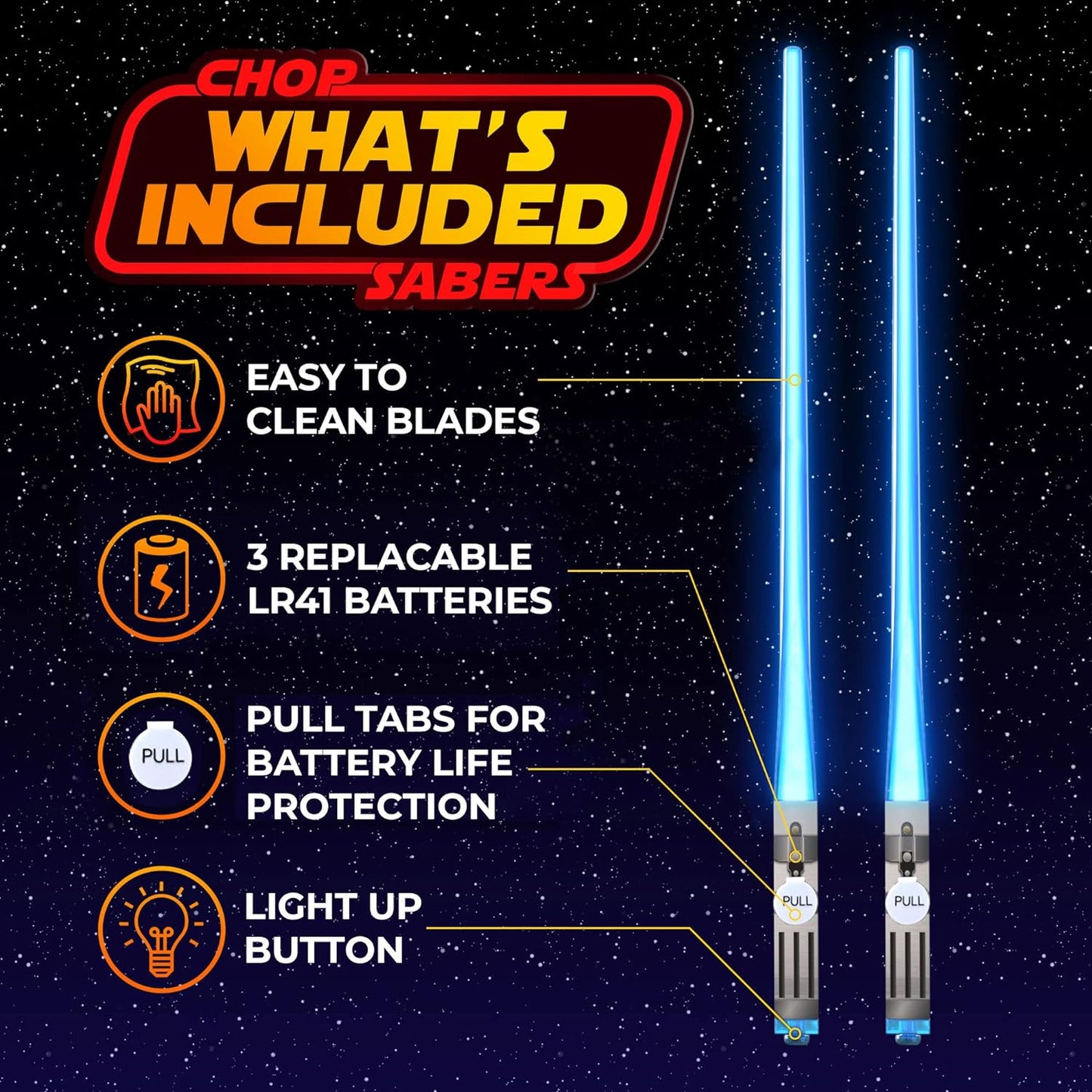 Lightsaber Chopsticks Light Up - LED Glowing Light Saber Star Wars Chop Sticks - Reusable Sushi Lightup Sabers Chopstick Set Of 1 Blue Pair