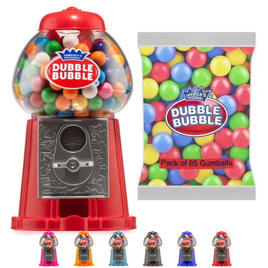 Gumball Machine for Kids 8.5" - Coin Operated Toy Bank - Dubble Bubble Red Gum Machine Classic Red Style Includes 45 Gum Balls - Kids Coin Bank - Candy Dispenser - Playo