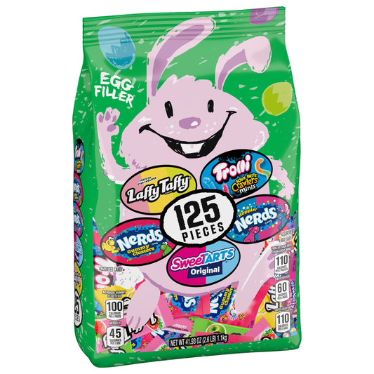 SweeTARTS, Trolli, Laffy Taffy & Nerds Easter Candy Mix, Individually Wrapped Assorted Easter Candy, Egg Fillers, 125 Count (Pack of 1)