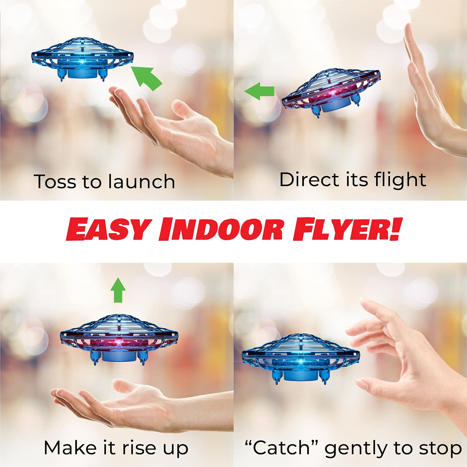 Force1 Scoot Hand Operated Drone for Kids or Adults - Hands Free Motion Sensor Mini Drone, Indoor Small UFO Toy Flying Ball Drone (Blue)